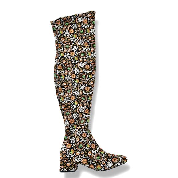 Chelsea & Violet Ziggy Mod Floral Tapestry Over The Knee GoGo Boots Sz 6.5 - Picture 1 of 9